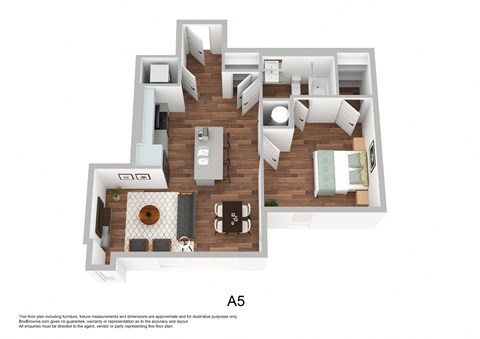 Floor plan for 1 bed, 1 bath, 761 sqft